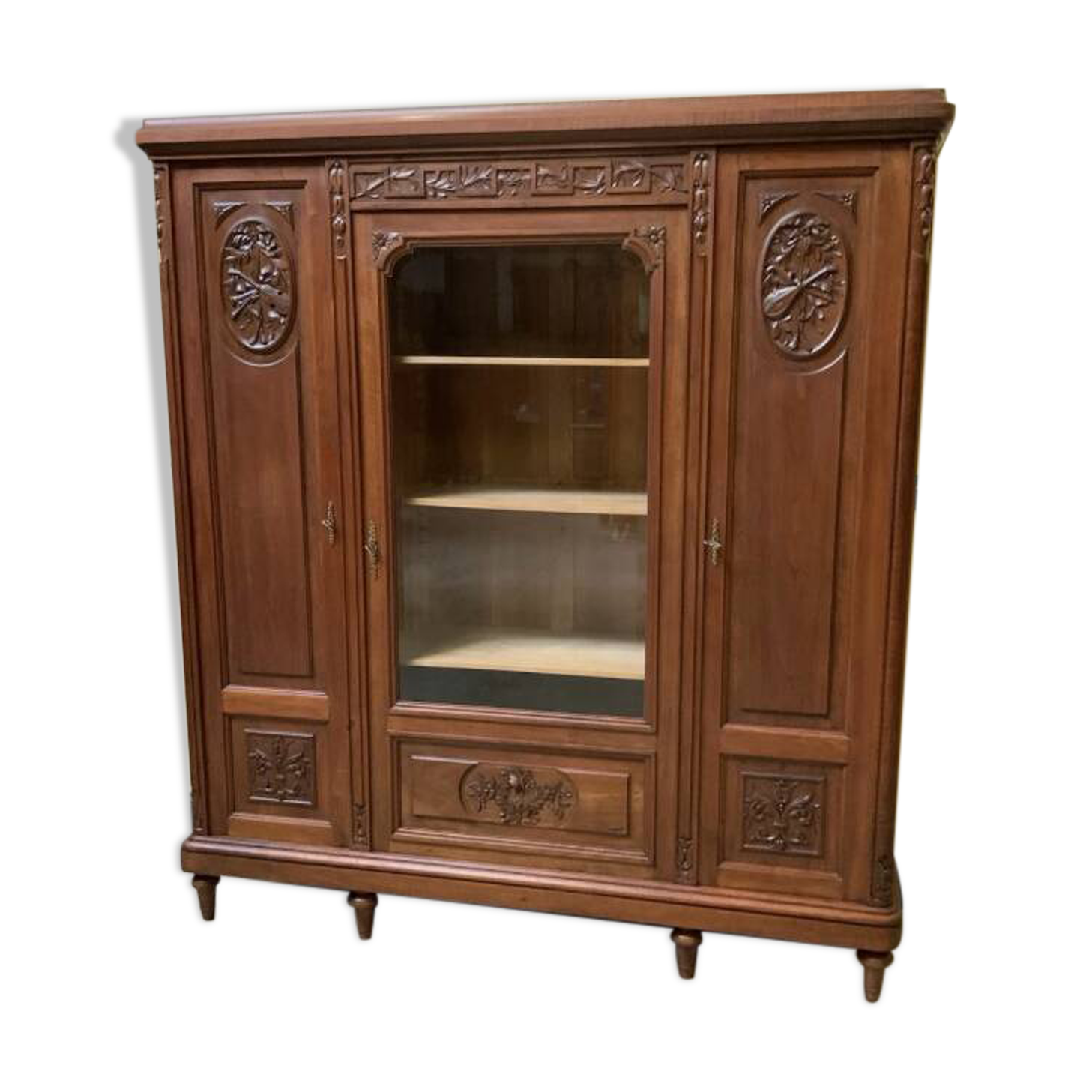 Antique Art Nouveau walnut bookcase