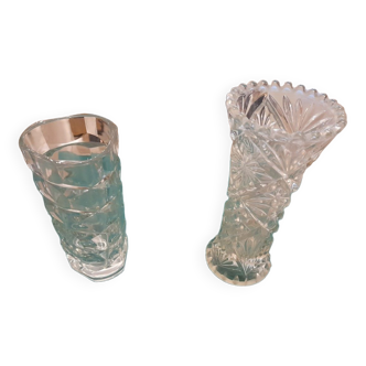 2 carved glass vases