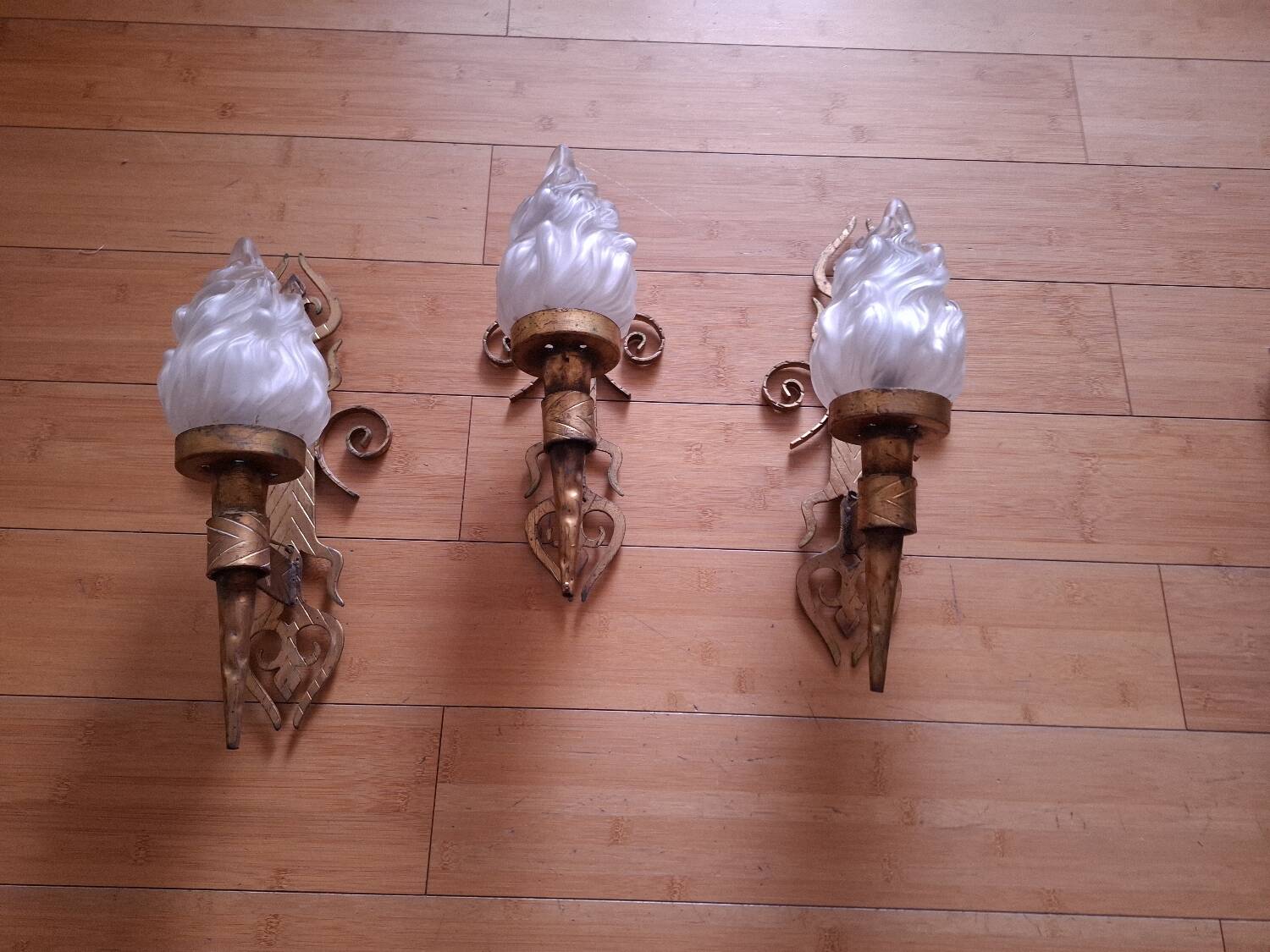 3 gold metal torchere wall lights