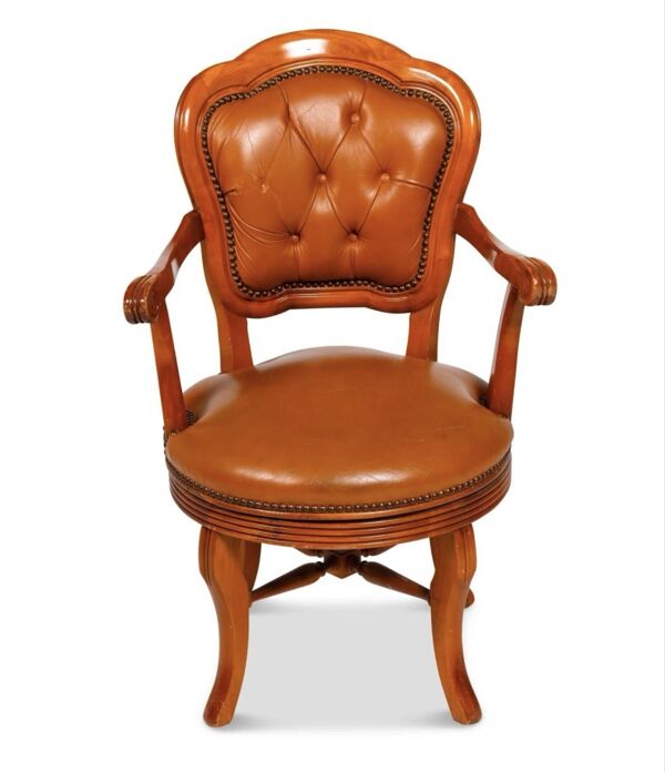Lot 2 fauteuils bureau design vintage – cuir noir + cuir marron capito