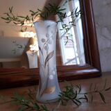 White glass vase enamelled thrush decoration