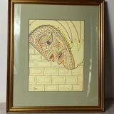 Lithograph, surrealist portrait, Jean Cocteau