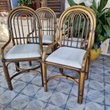 4 fauteuils vintage en Bambou 70's  dans le style Maugrion Roche Bobois