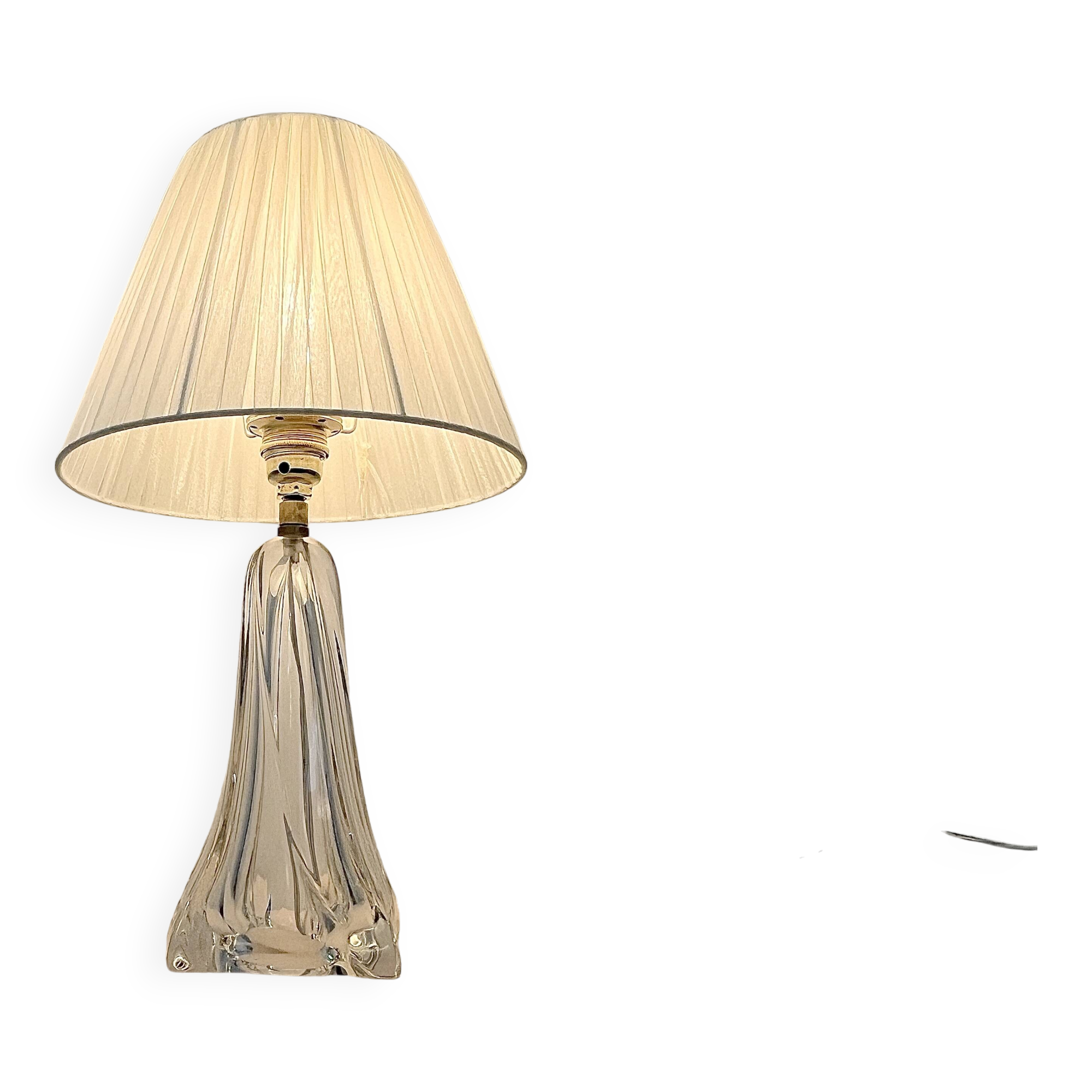 Vintage daum france 1960 crystal lamp base with pleated shade