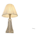 Vintage daum france 1960 crystal lamp base with pleated shade