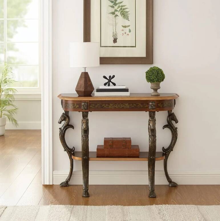 Masterpiece Floral Demilune Console Table with Horse Head Legs by Powell