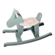 Green and beige wooden rocking horse