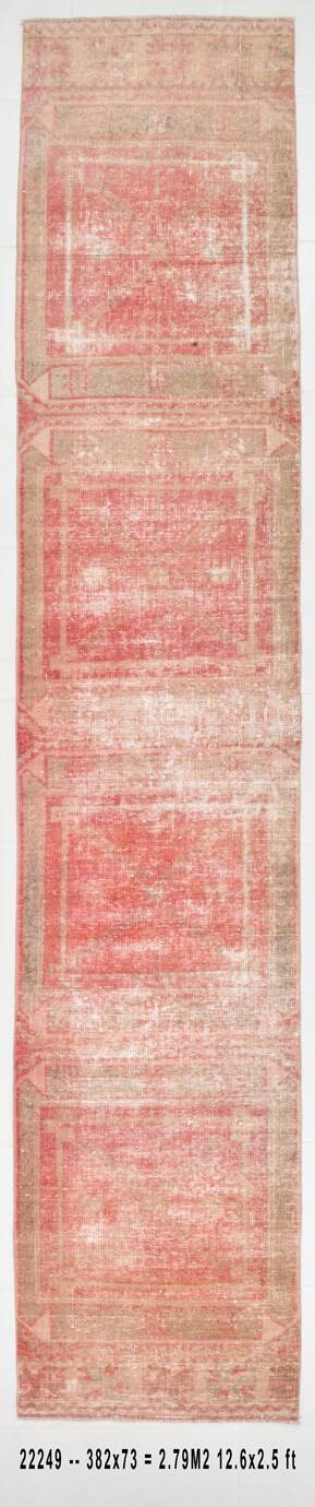 2x12 Stair Red & Pink Vintage Runner Rug, 73x382Cm