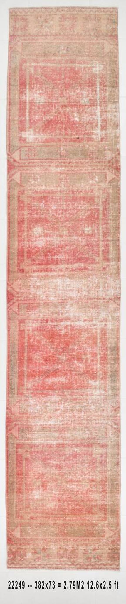 2x12 Stair Red & Pink Vintage Runner Rug, 73x382Cm