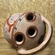 Ancient Berber flower holder, painted terracotta, vintage ethnic vase.