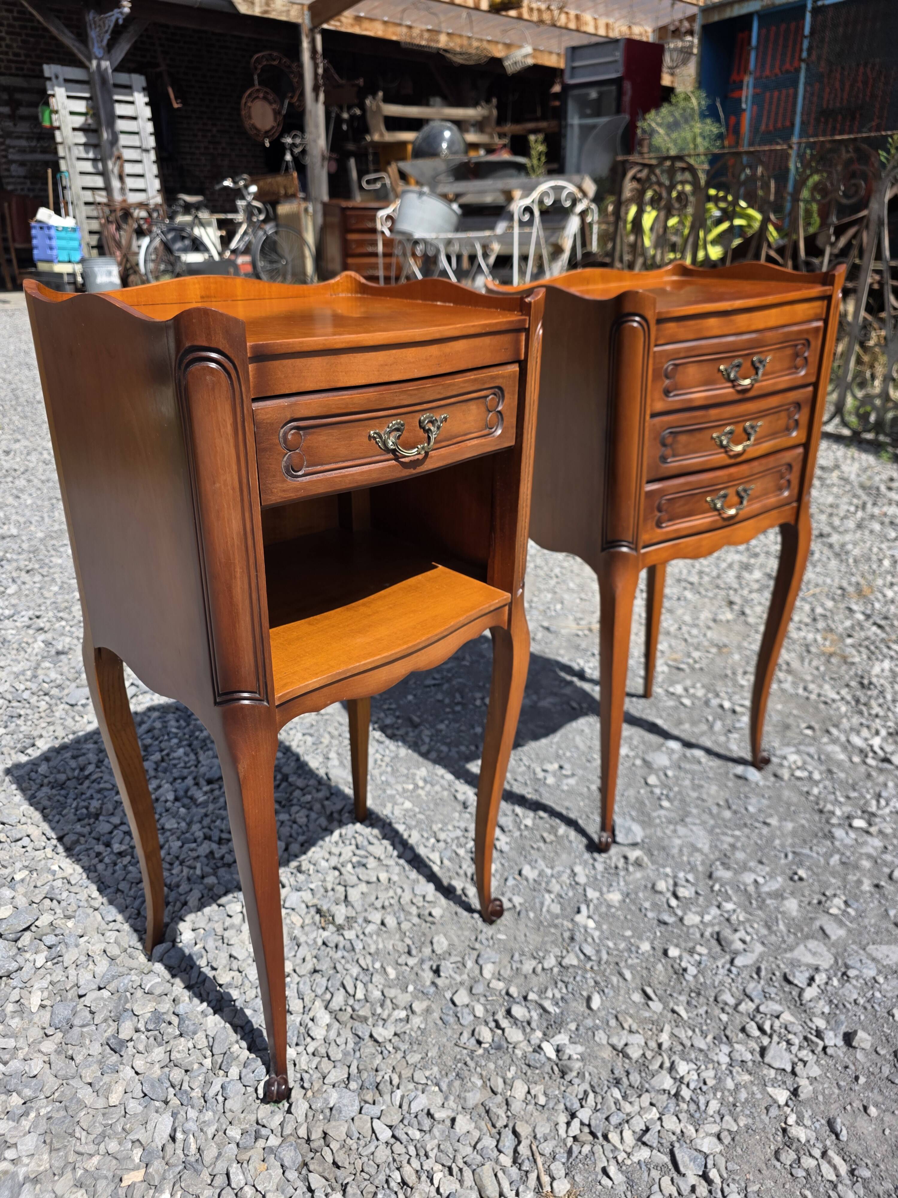 Pair of Louis XV style bedside tables in cherry wood.