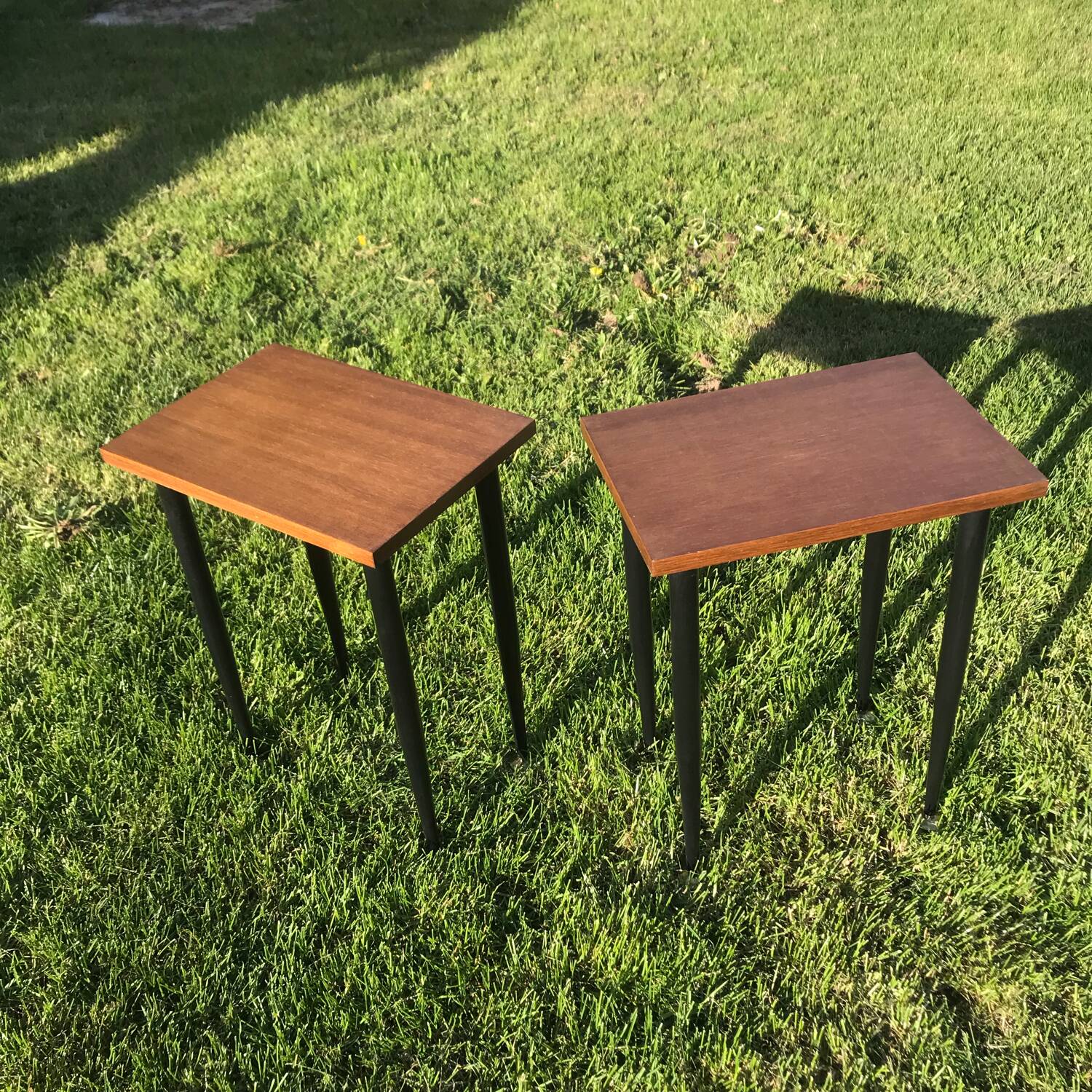 Pair of wooden and metal bedside tables vintage 1960