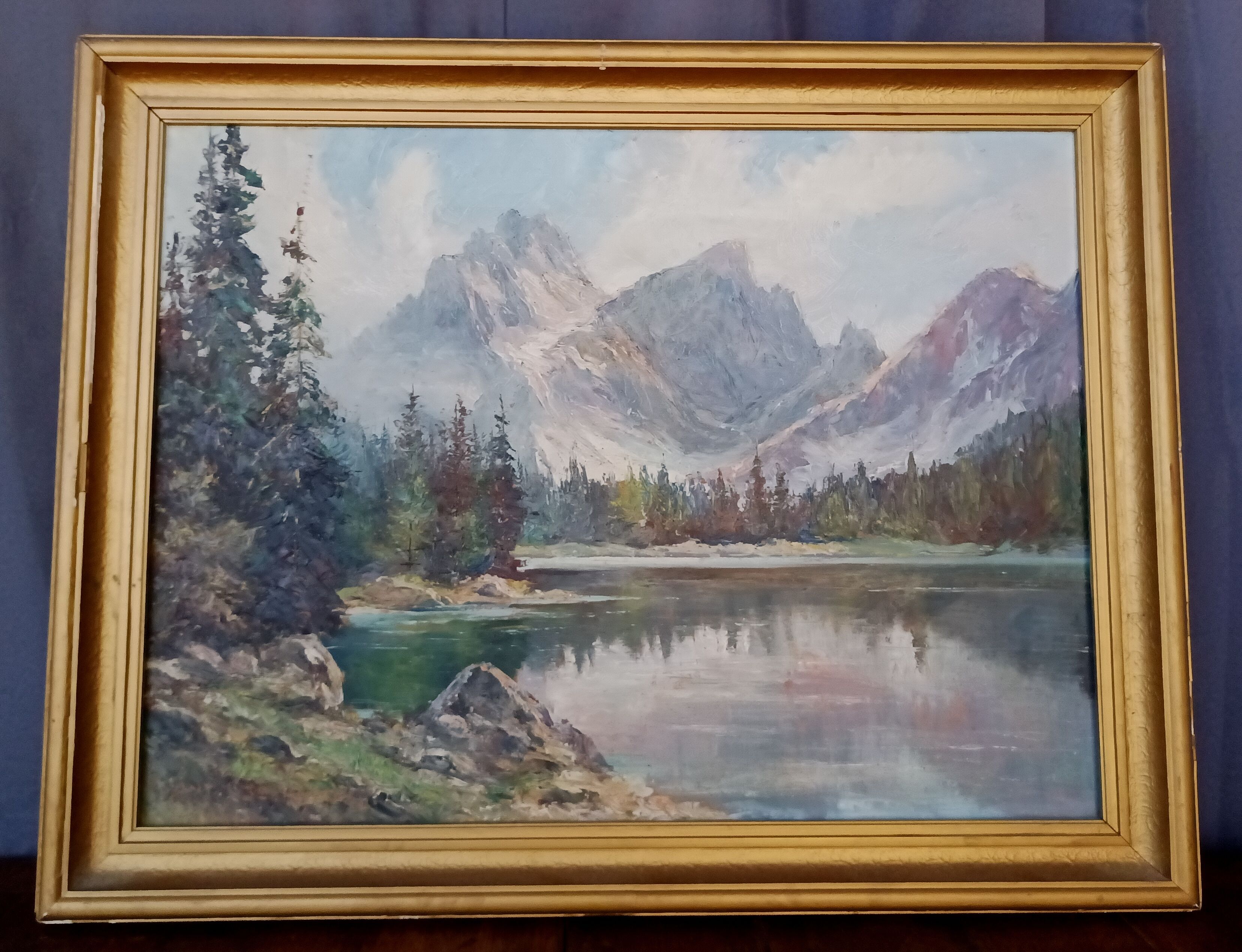 Anton J. Dembenski Oil on panel Mountain Lake Landscape