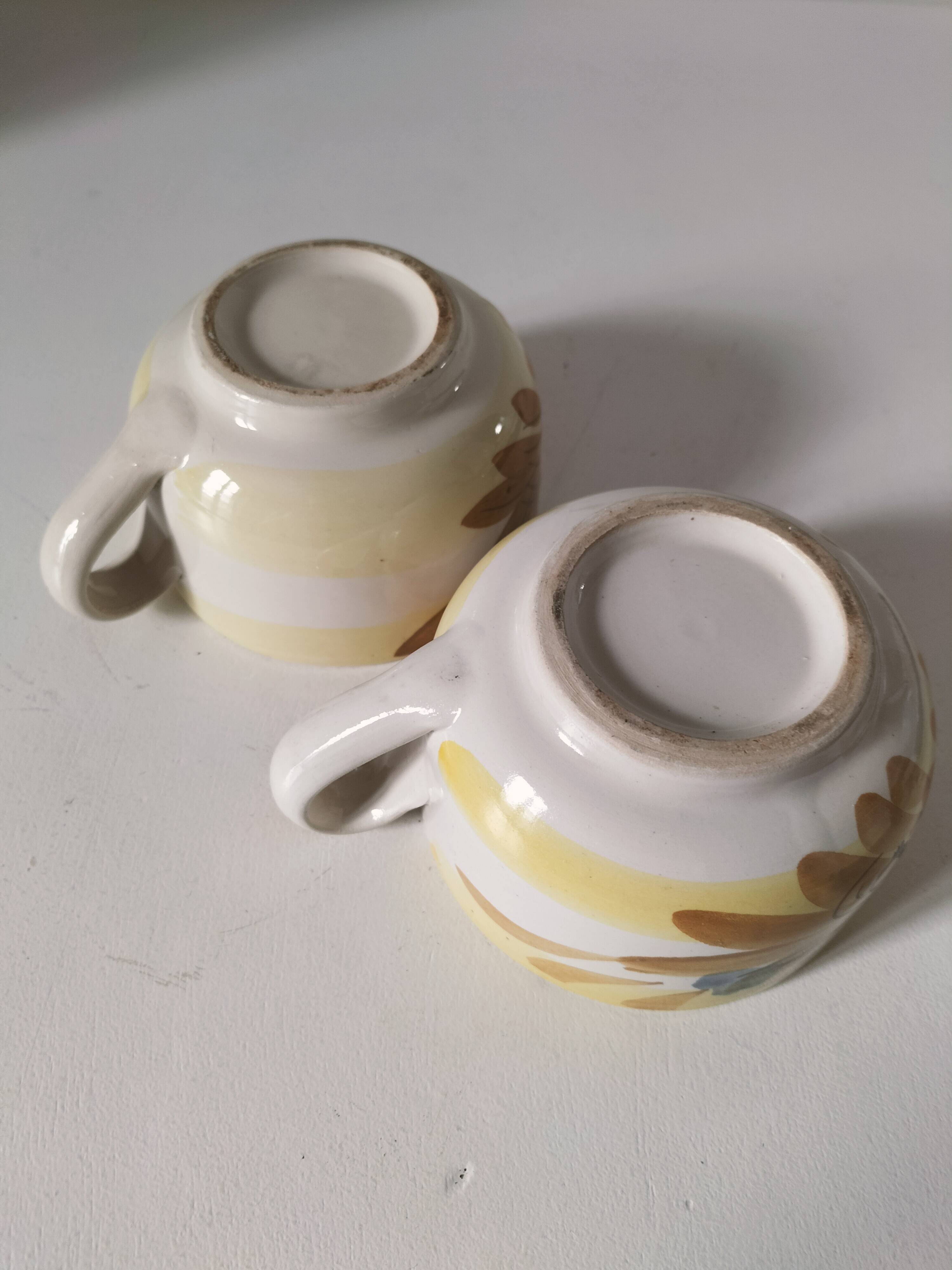 Two large vintage hand-painted mugs – Orange and blue flowers