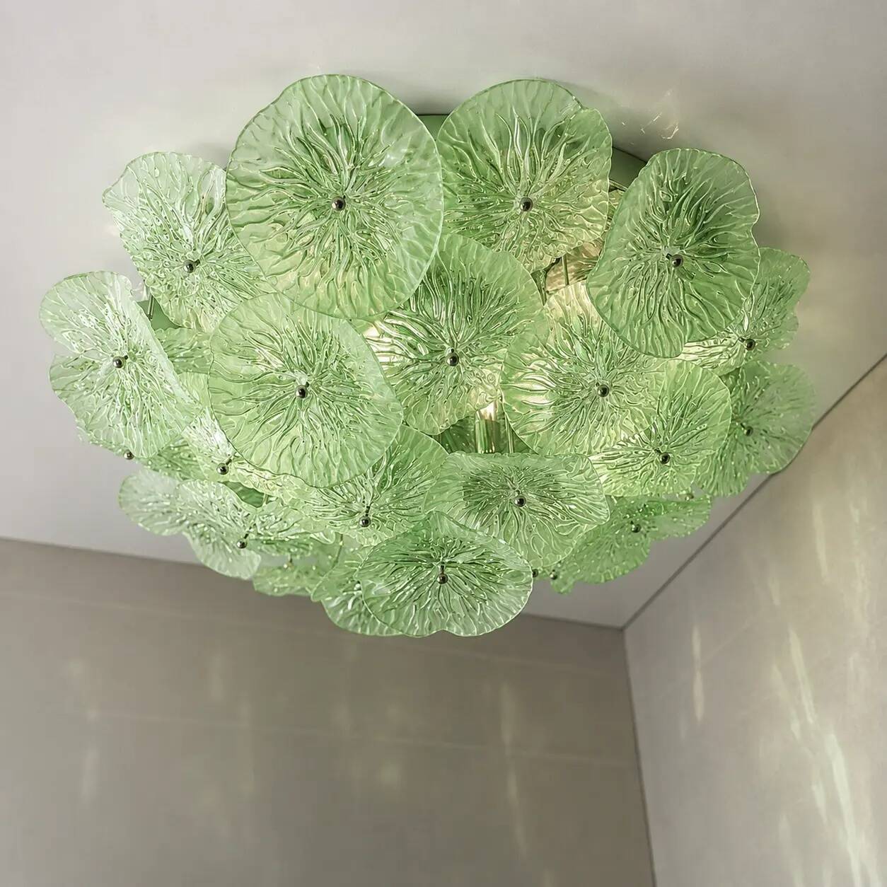 Contemporary Floreal Green Murano Glass Flush Mount by Simoeng