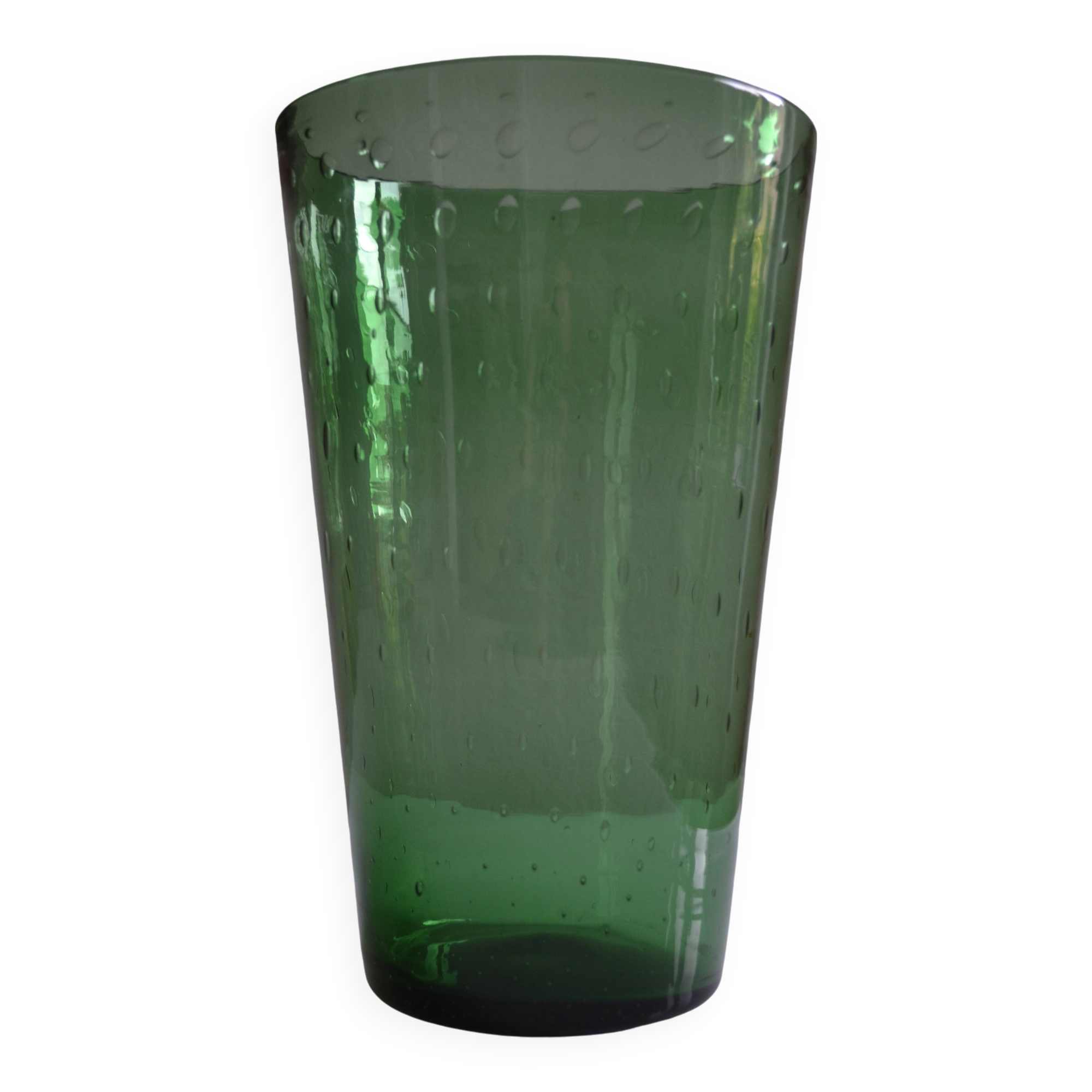 Very large vase 35 cm in green bullicante glass Murano or Empoli Italy 1960