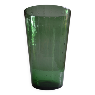 Very large vase 35 cm in green bullicante glass Murano or Empoli Italy 1960