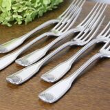 Set of 6 Cailar Bayard dessert forks, Coquille, monogrammed, early 20th century