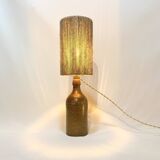 Vintage lamp in beige brown pyrite stoneware with raffia rope shade 1970