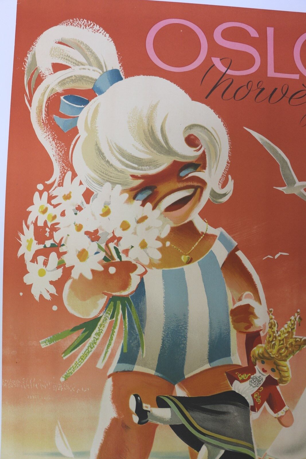 Original poster Oslo Norway doll 1962 Yran Knut boat beach travel railway tourism
