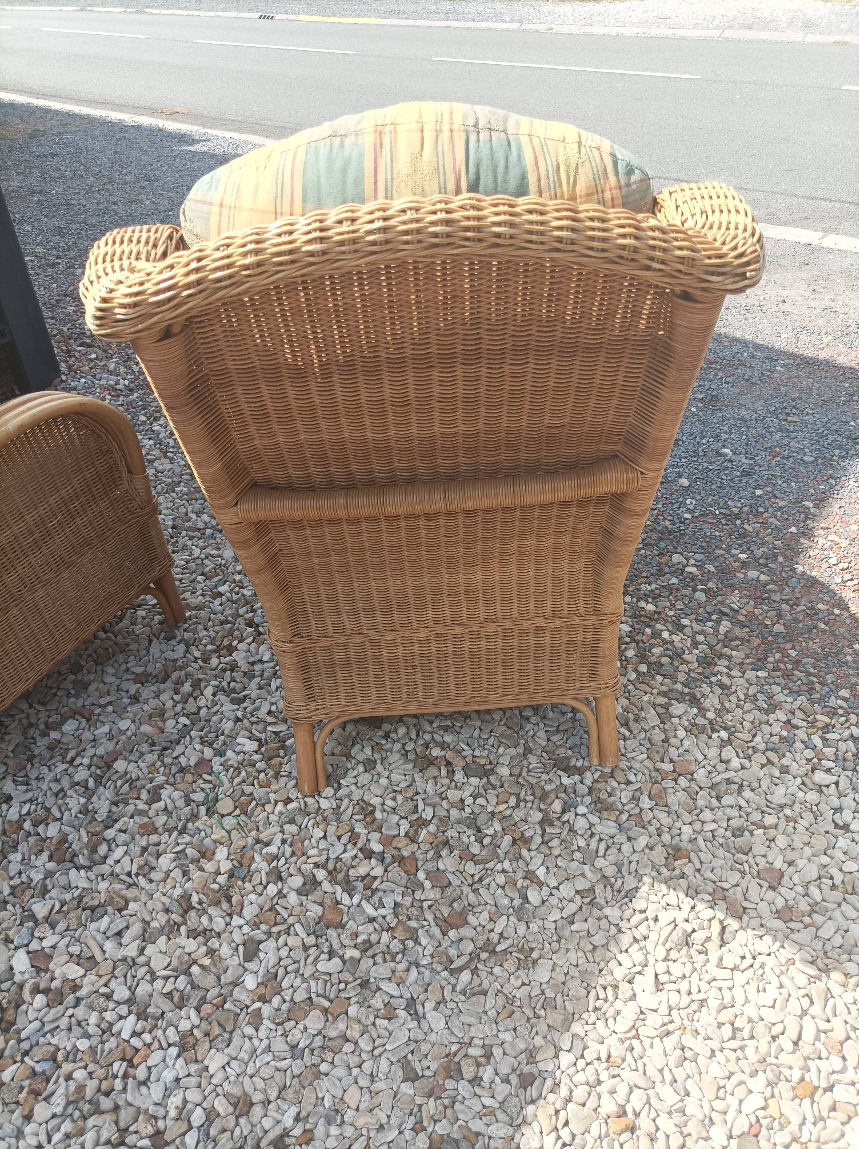 Pair of old armchairs wicker rattan & foot rest vintage year 60