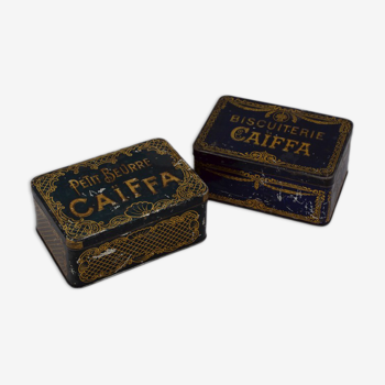 Deux boites métal petit beurre et café Caiffa