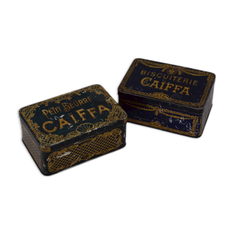Deux boites métal petit beurre et café Caiffa
