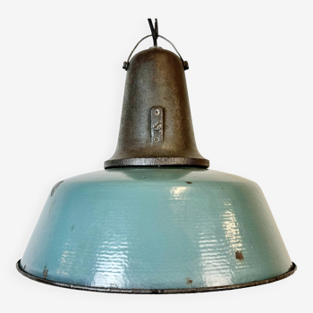 Grande Lampe d'Usine Industrielle en Émail Pétrole avec Plateau en Fonte, 1960s