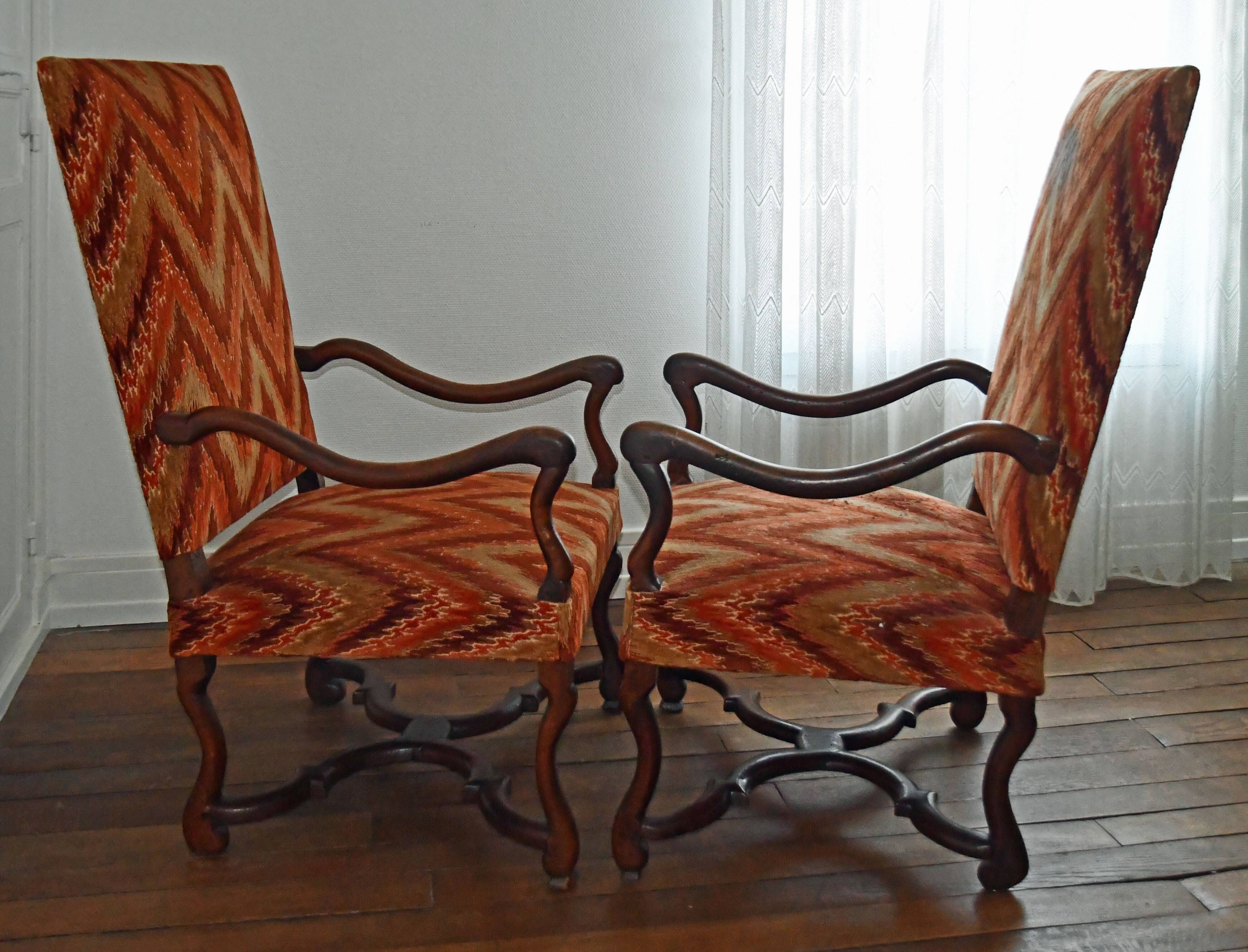 Pair of Louis XIII period armchairs in walnut sheep bone