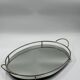 Oval chrome and mirror plateau, mid-century reflective piece.