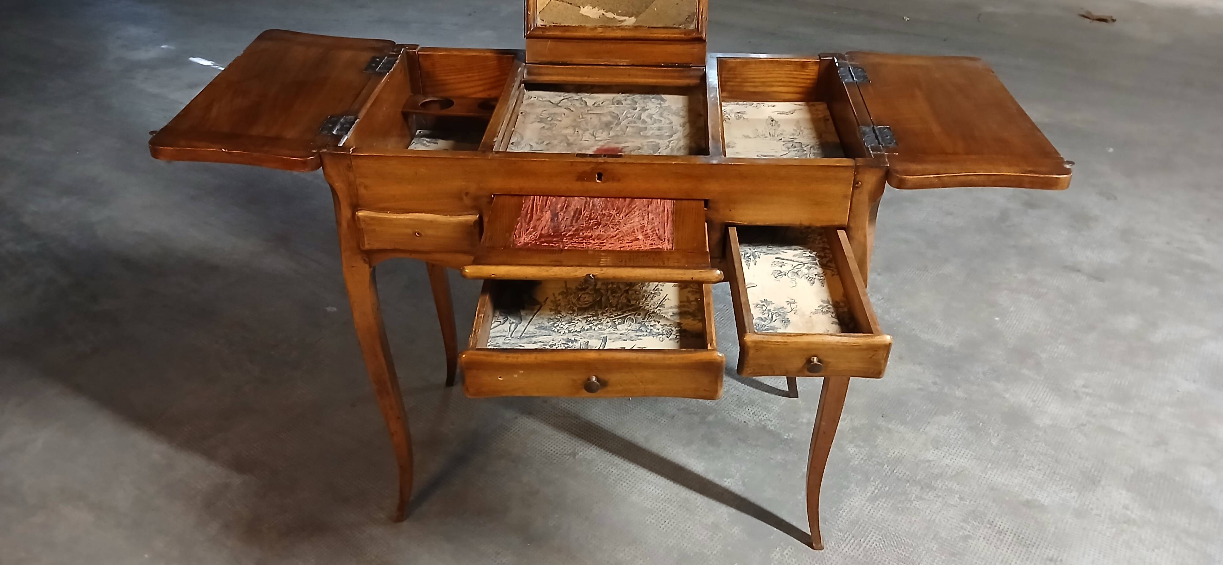 Period dressing table and writing desk in fruitwood, Louis XV style.