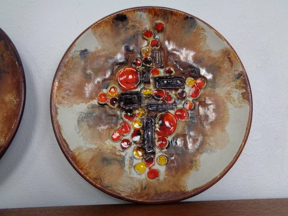 Vintage Ceramic Mushroom Plates from Ruscha, 1970s, Set of 2