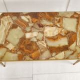 Table basse néo-classique en onyx et laiton 1970