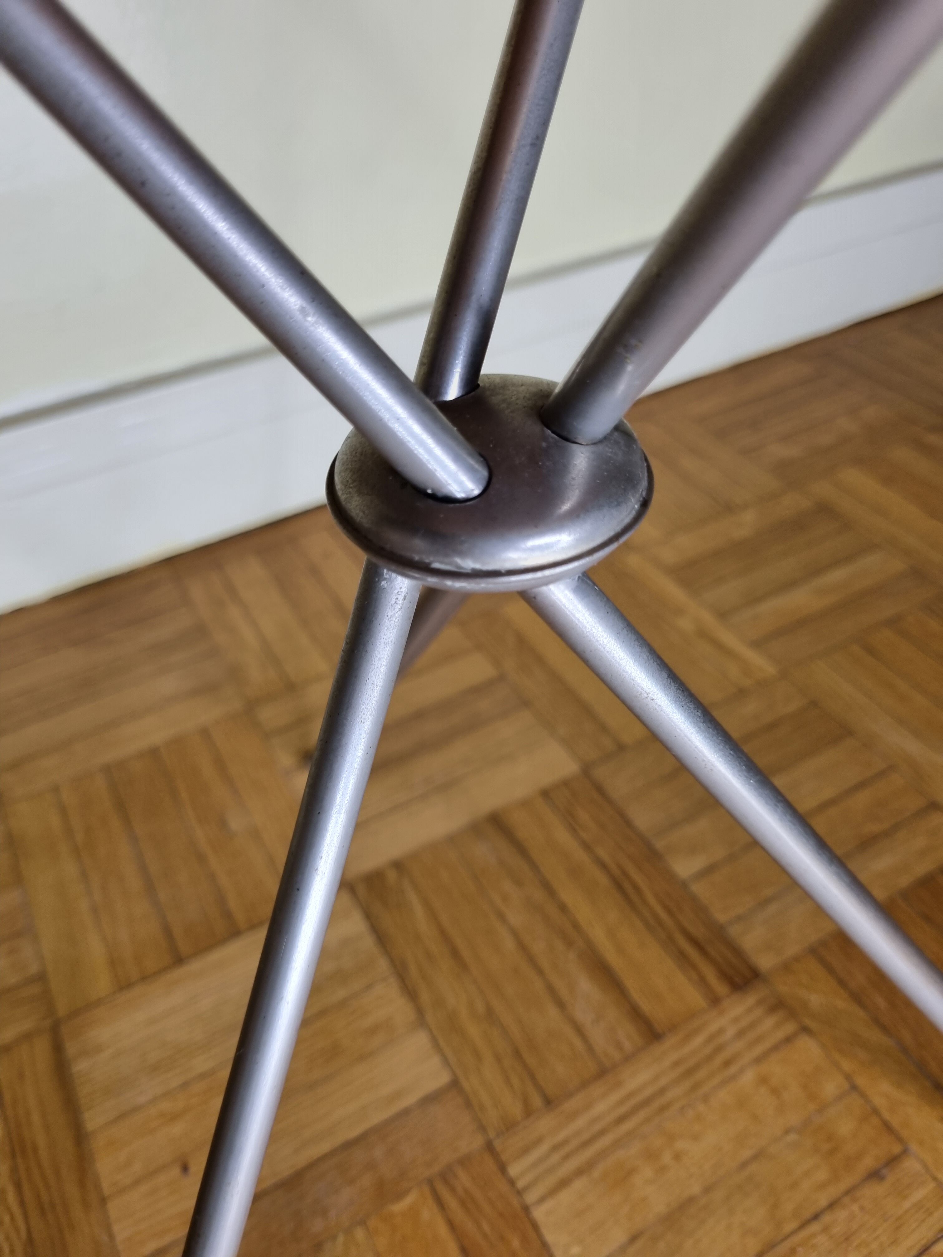 Vintage metal and glass tripod pedestal, brass base, 50s-60s