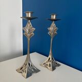 Set of 2 Art Deco Style Metal Candlesticks - Elegant and Vintage Candle Holders