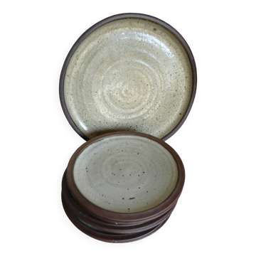Service de 6 assiettes et plat grès pyrite vintage 1970-80