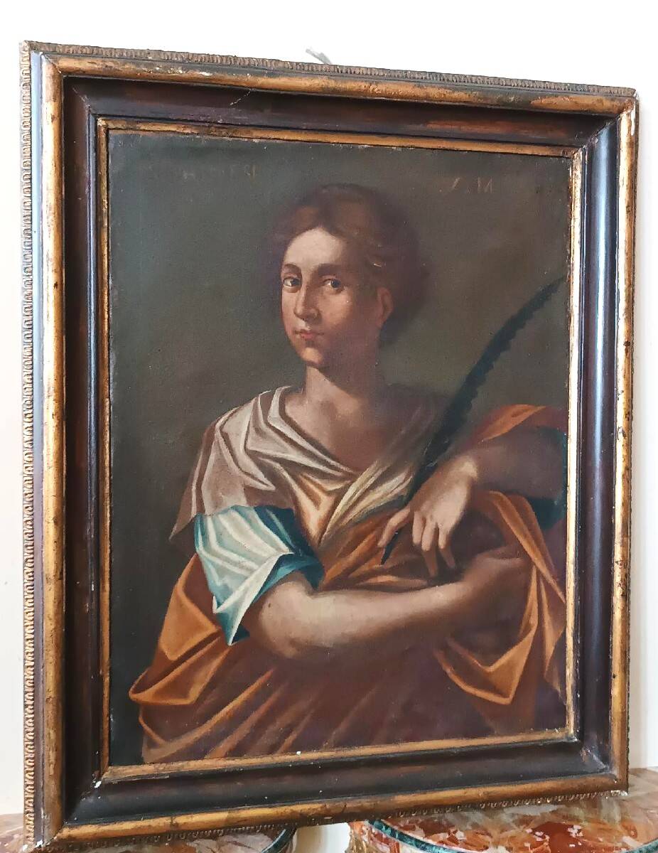 Oil on canvas antique - Saint Agnes - Roman school, 17th century