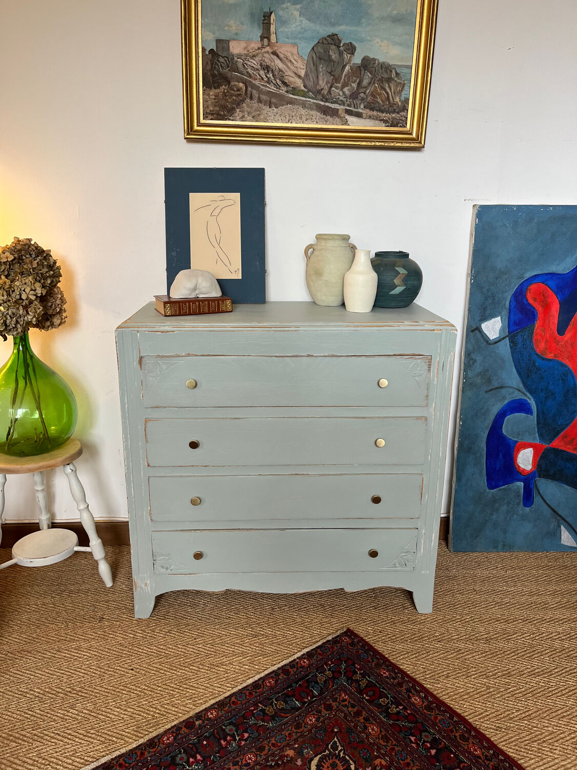 Vintage art deco wood chest of drawers