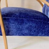 1920 Art Deco Blue Velvet Armchair, Solid Beech Wood, France