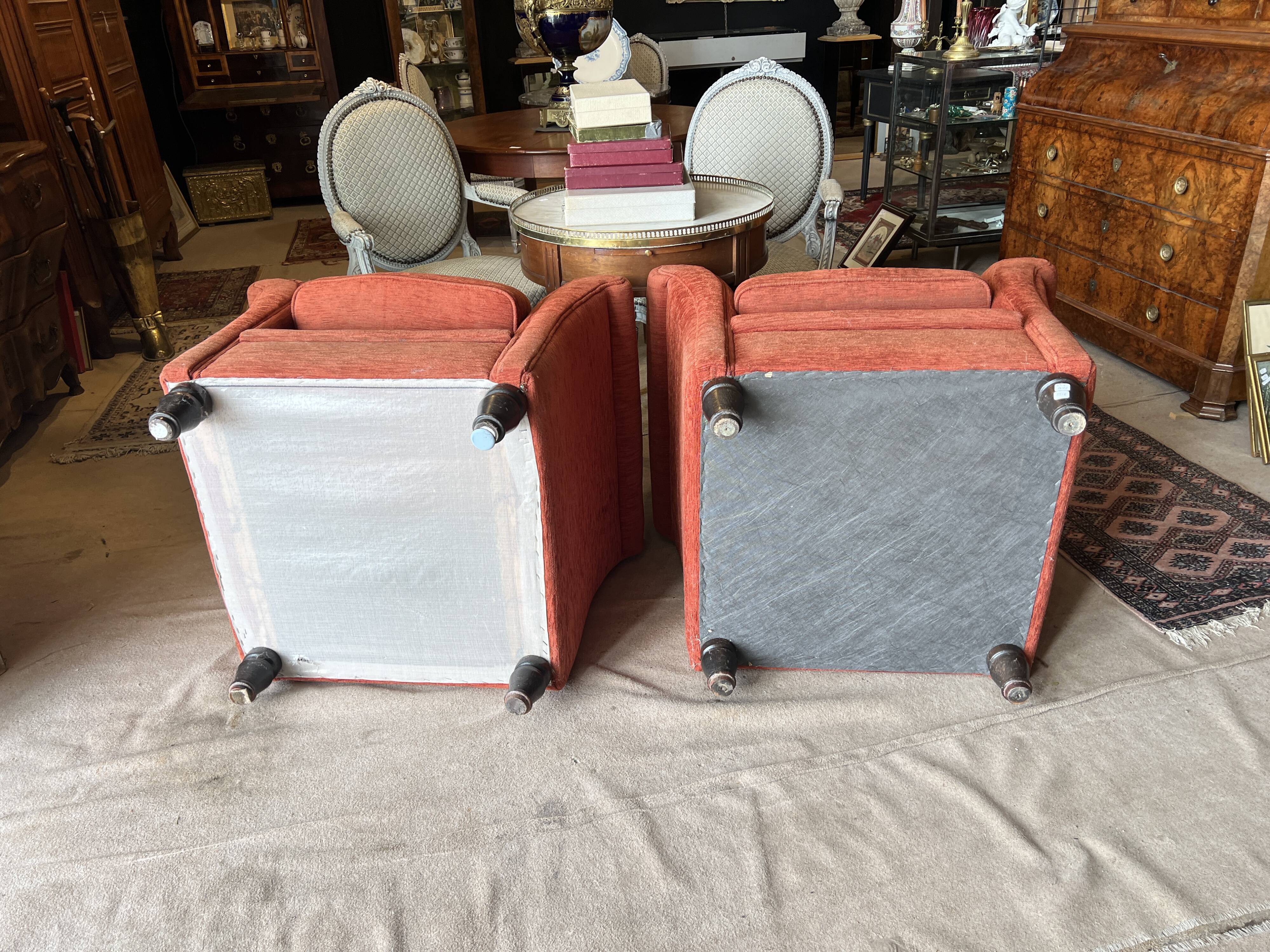 Pair of Art Deco style fabric club armchairs