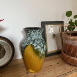Vase vintage rétro Jaune Moutarde et Vert Éclatant - Oeuvre Texturée Fat Lava