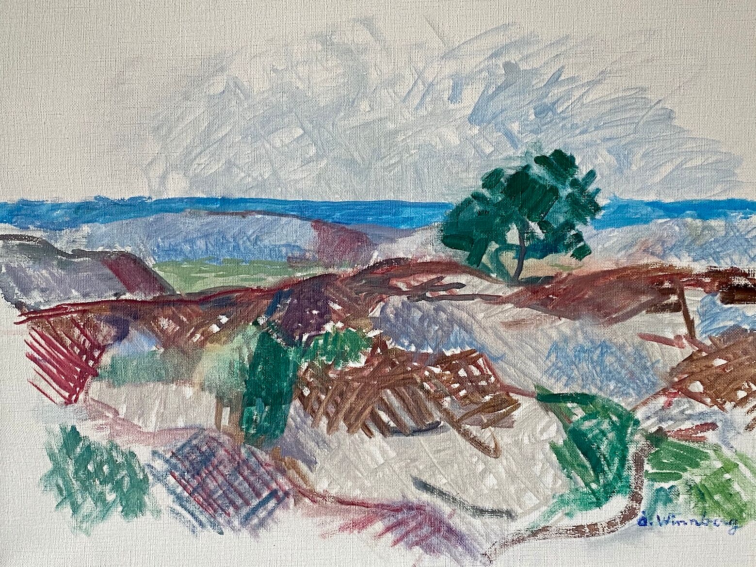 Mid century vintage abstract modernist landscape 'misty window'