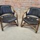 Pair of vintage skaï bamboo armchairs
