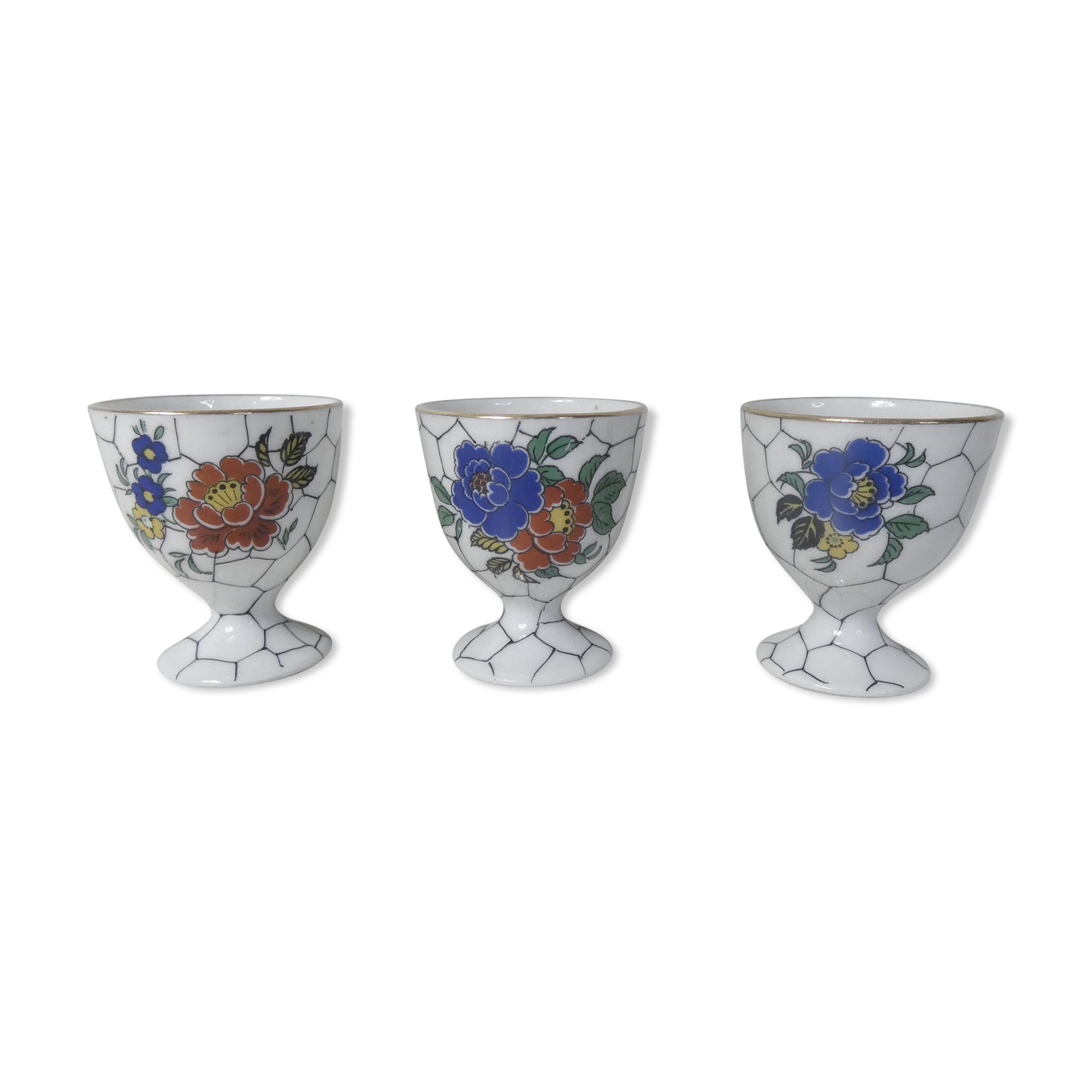 3 coquetiers art nouveau en porcelaine de Limoges