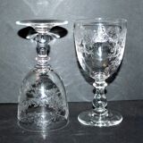 Set of 2 antique glasses in Saint-Louis crystal Model TALMA 1930 Rock crystal engraving 899