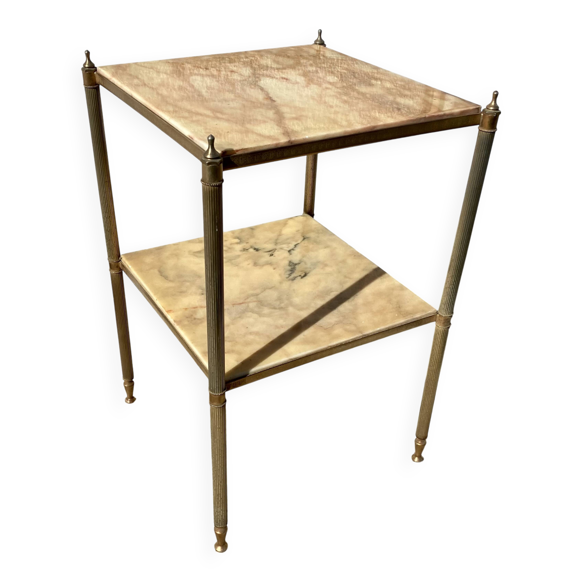 small side table with 2 brass and marble trays vintage 1960
