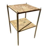 small side table with 2 brass and marble tops, vintage 1960