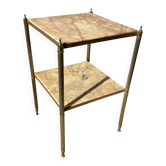 petite table bout de canapé à 2 plateaux laiton et marbre vintage 1960