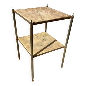 small side table with 2 brass and marble trays vintage 1960