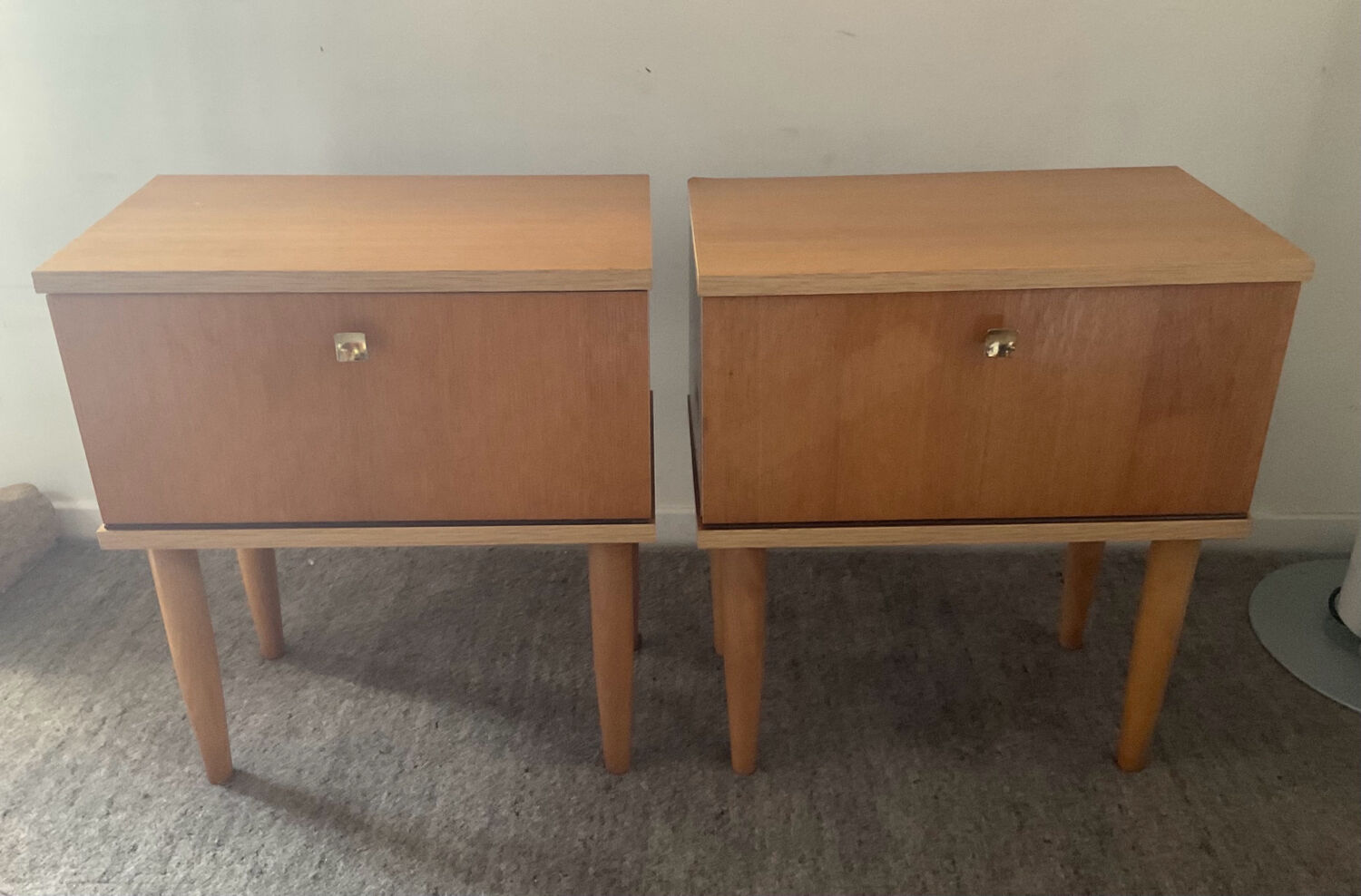 Pair of vintage blond wood bedside tables 70s